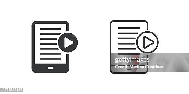 e-book reader with play video feature icons. glyph solid and line series icon. - hard workout stock illustrations