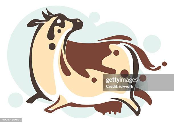 cow running - running looking back stock illustrations