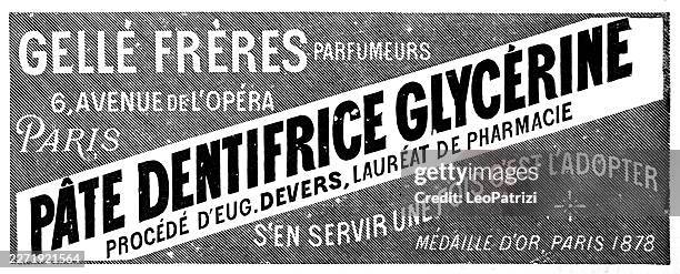 nineteenth-century commercial advertisement for gellé frères glycerine toothpaste - empty toothpaste stock illustrations