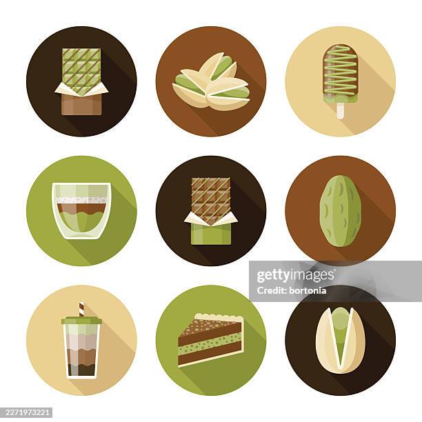 dubai chocolate icon set - cake slice stock illustrations