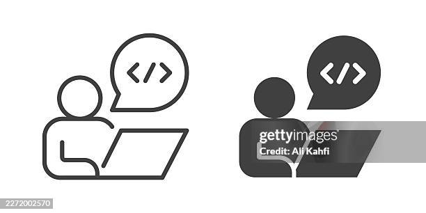 programmer thin line and glyph solid icon. editable stroke and perfect pixel isolated on transparent background. - programmer computer stock illustrations