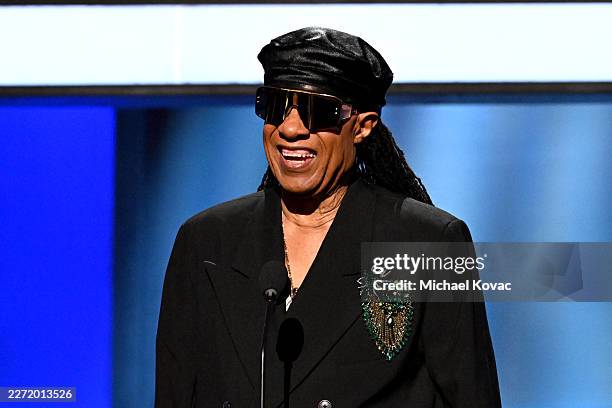 Stevie Wonder speaks onstage at the 51st AFI Life Achievement Award: A Tribute To Eddie Murphy at Dolby Theatre on April 18, 2026 in Hollywood,...