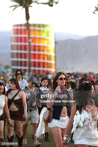 Festivalgoers attend the 2026 Coachella Valley Music and Arts Festival at Empire Polo Club on April 18, 2026 in Indio, California.