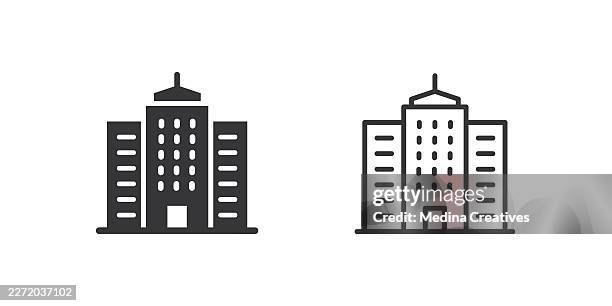 skyscraper icons. glyph solid and line series icon. - county courthouse stock illustrations