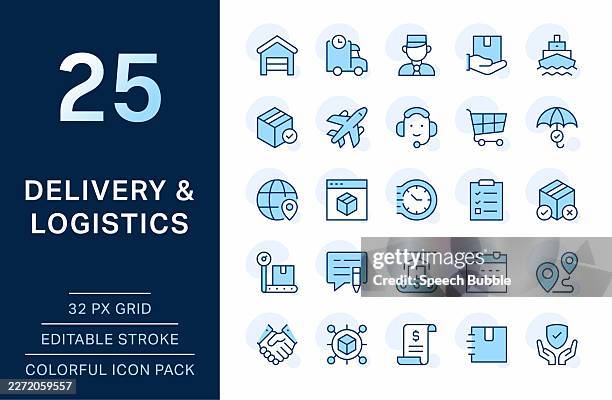 delivery and logistics thin line icons. editable stroke. pixel perfect. for mobile and web. - water system stock illustrations
