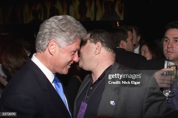 President Bill Clinton and Miramax Chief, Harvey Weinstein at Hillary Clinton's Birthday Party at the Hudson Hotel in New York City. October 25, 2000