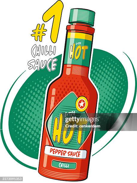 first quality hot pepper sauce bottle illustration - hot sauce stock illustrations