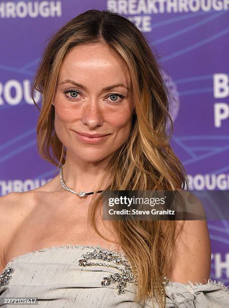 Olivia Wilde arrives at the 12th Breakthrough Prize Ceremony at Barker Hangar on April 18, 2026 in Santa Monica, California.