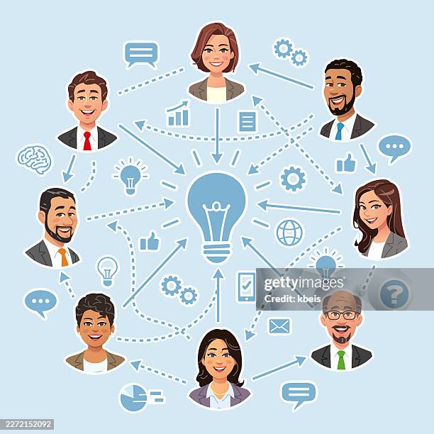 modern business team developing innovative ideas together - agile software development stock illustrations