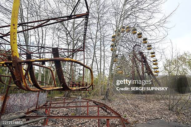 This photograph shows Ferris wheel in the ghost city of Pripyat near Chernobyl Nuclear Power Plant on April 23, 2026. Ukraine will on April 26, 2026...
