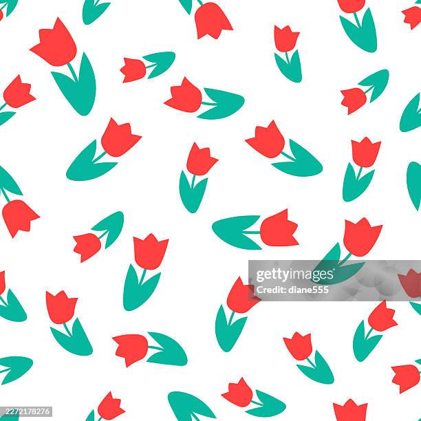 seamless background pattern of scattered tulips - tulip background stock illustrations