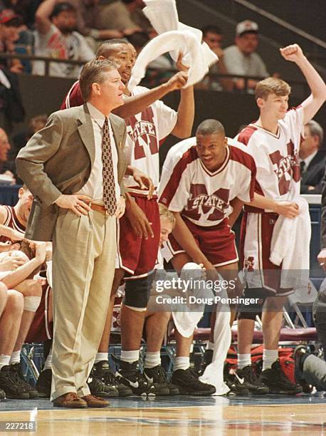 Mississippi State Head Coach Richard Williams watches with his team as they defeat Cincinnati 73-63 at the Rupp Arena in the NCAA South East Regional...