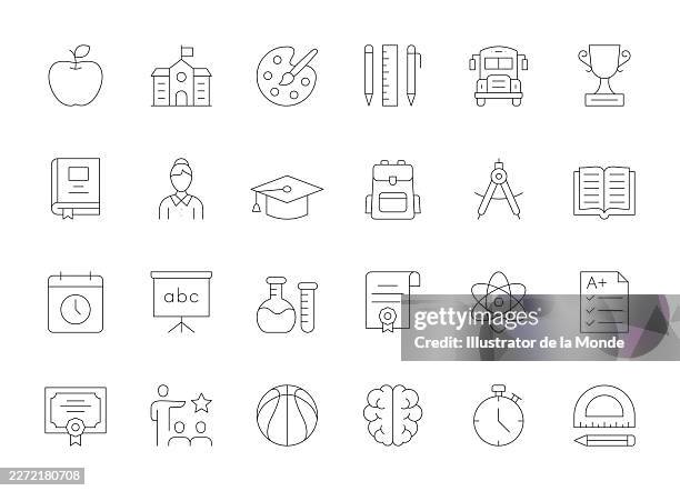 back to school thin line icons - elementary school library stock illustrations