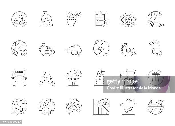 net zero thin line icons - renewable natural gas stock illustrations