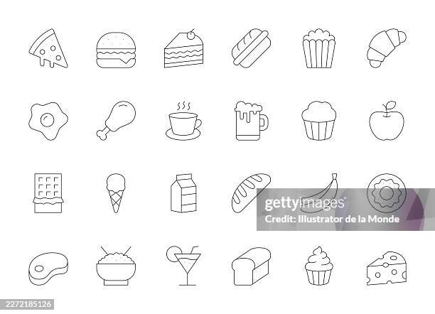 snacks thin line icons - dessert bars stock illustrations