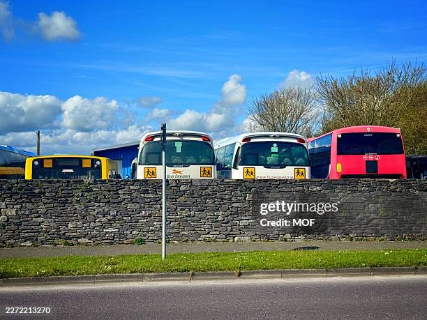 bus eireann bus and school bus depot skibbereen county cork ireland - school bus stock pictures, royalty-free photos & images