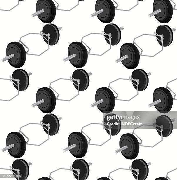 hex trap bar gym seamless pattern - dips exercise stock illustrations