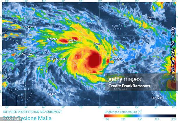 cyclone maila 20260405 00utc precipitation map solomon sea - cyclone australia stock illustrations