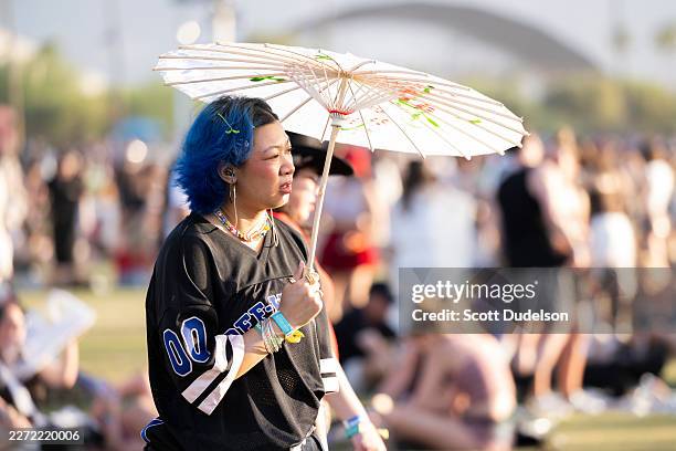 Fans attend weekend 2, day 3 of Coachella Valley Music & Arts Festival on April 19, 2026 in Indio, California.