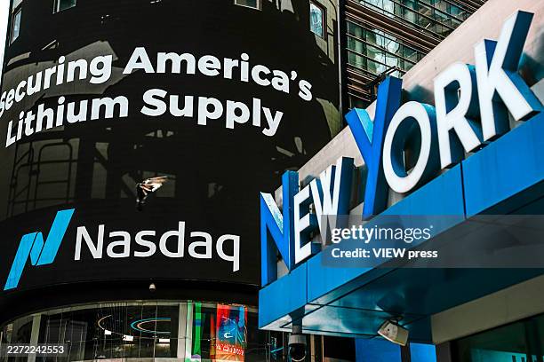 The Nasdaq building is pictured on April 20, 2026 in New York City. The Nasdaq had a variable first quarter in 2026, ending the period down about 6%...