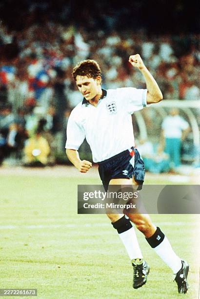 World Cup Semi Final in Turin, Italy July 1990 England 1 v West Germany 1 England's Gary Lineker celebrates after scoring his penalty in the shootout.