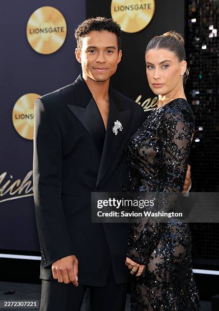 Jaafar Jackson and Maddie Simpson attend Lionsgate's "Michael" Los Angeles premiere at Dolby Theatre on April 20, 2026 in Los Angeles, California.