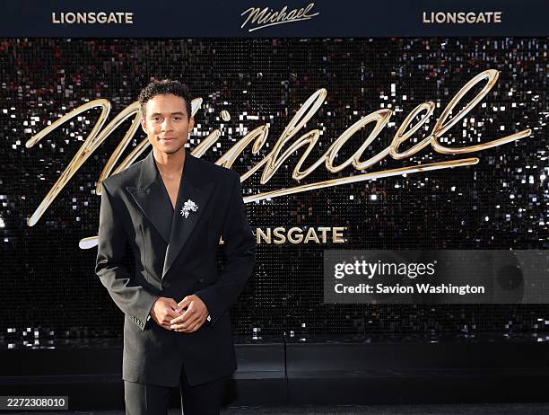 Jaafar Jackson attends Lionsgate's "Michael" Los Angeles premiere at Dolby Theatre on April 20, 2026 in Los Angeles, California.