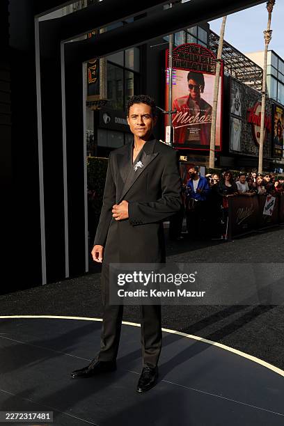 Jaafar Jackson attends Lionsgate's "Michael" Los Angeles premiere at Dolby Theatre on April 20, 2026 in Los Angeles, California.