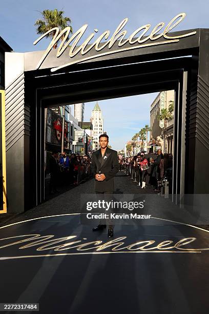 Jaafar Jackson attends Lionsgate's "Michael" Los Angeles premiere at Dolby Theatre on April 20, 2026 in Los Angeles, California.