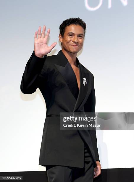 Jaafar Jackson walks onstage during Lionsgate's "Michael" Los Angeles premiere at Dolby Theatre on April 20, 2026 in Los Angeles, California.