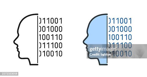 human face with binary code. icons for design - editable stroke icon - binary code face stock illustrations