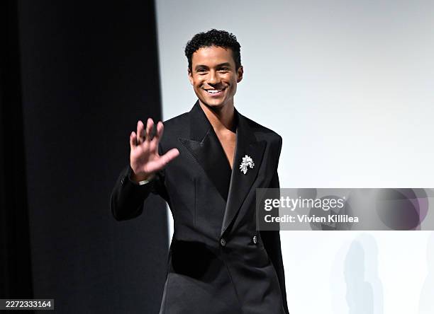 Jaafar Jackson speaks onstage during Lionsgate's "Michael" Los Angeles premiere at Dolby Theatre on April 20, 2026 in Los Angeles, California.