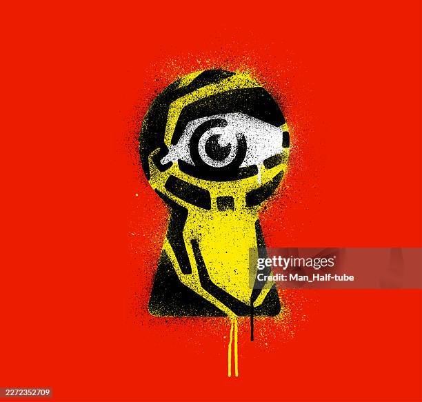 eye in a keyhole, spying symbol - threat intelligence stock illustrations