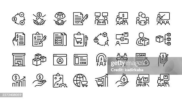 b2b line icon set. group of object. - lead generation stock illustrations