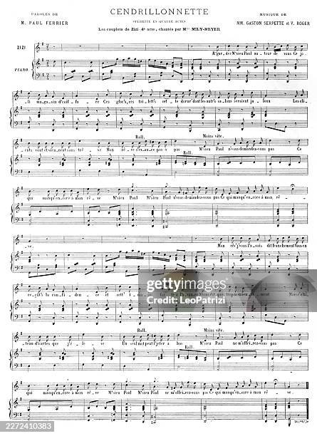 sheet music for the song les couplets de zizi from the operetta cendrillonnette - sheet music stock illustrations