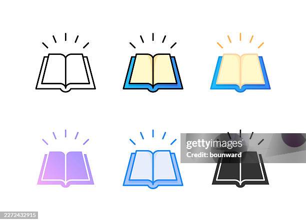holy book icon. 6 different styles. editable stroke. - open book vector stock illustrations