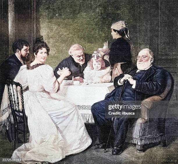 "francisque sarcey at his daughter's house, madame brisson" - dad dancing stock illustrations