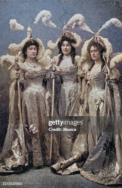 la poudre de perlinpinpin (play), dames de la cour du roi coutebotte - ballet dancer stock illustrations