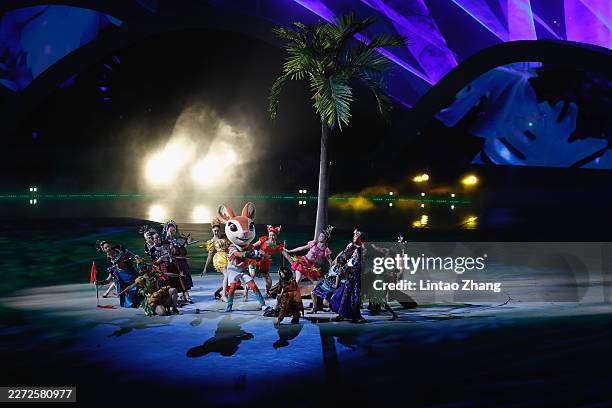 Artists perform during the opening ceremony of the Sixth Asian Beach Games Sanya 2026 on April 22, 2026 in Sanya, China.