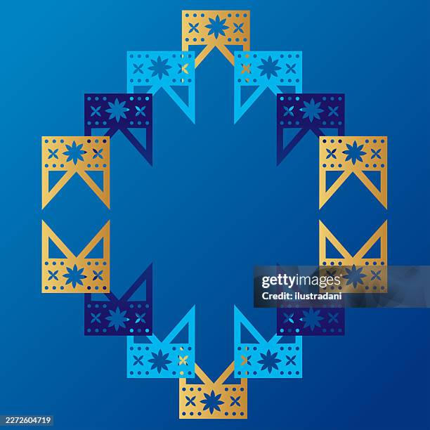 beautiful cutout flag frame in blue background - traditional mexican pattern stock illustrations