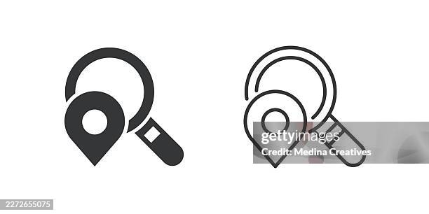 search location icons. glyph solid and line series icon. - vector road map lines stock illustrations