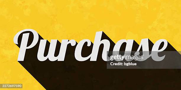 purchase - text with long shadow on textured yellow background - credit card background texture stock illustrations