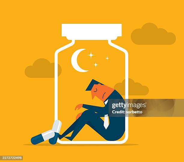 sleeping pill - businessman - opioids stock illustrations
