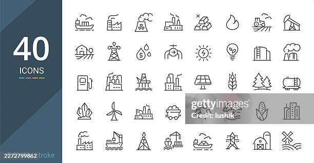 industry icon set. editable stroke weight. pixel perfect icons. - offshore platform drilling rig stock illustrations