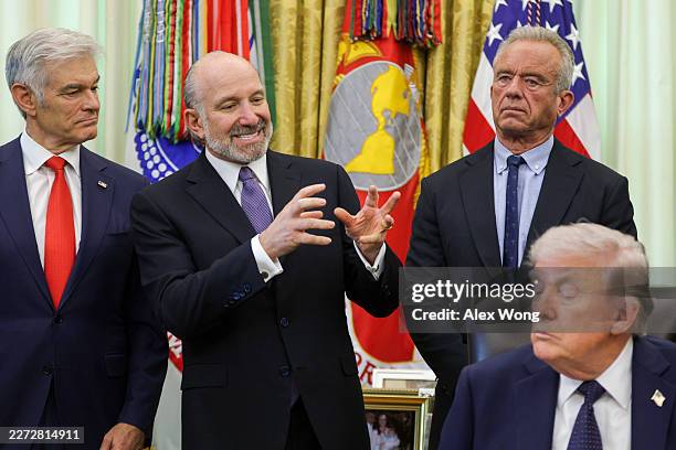 Commerce Secretary Howard Lutnick gestures as he speaks alongside Administrator for the Centers for Medicare & Medicaid Services Dr. Mehmet Oz, U.S....