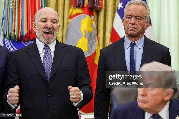 Commerce Secretary Howard Lutnick gestures as he speaks alongside U.S. Secretary of Health and Human Services Robert F. Kennedy Jr. And U.S....