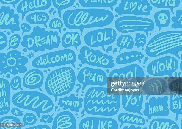 seamless blue hand‑drawn speech bubble wallpaper pattern - comic background stock illustrations
