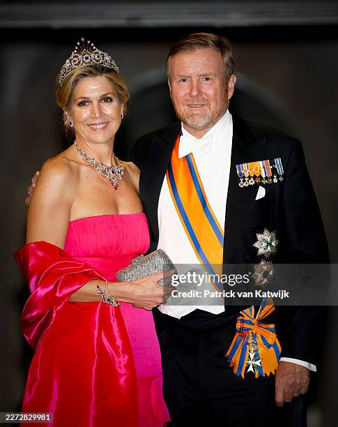 King Willem-Alexander and Queen Maxima of The Netherlands at The Royal Palace during the diner for the diplomatic corps on April 23, 2026 in...