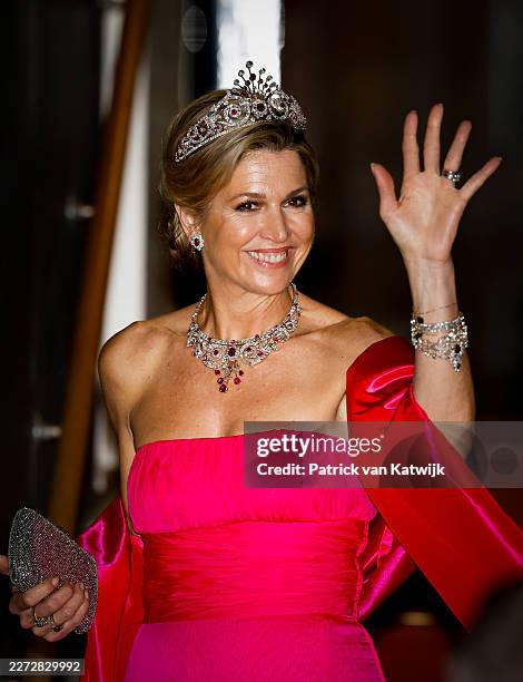 King Willem-Alexander and Queen Maxima of The Netherlands at The Royal Palace during the diner for the diplomatic corps on April 23, 2026 in...