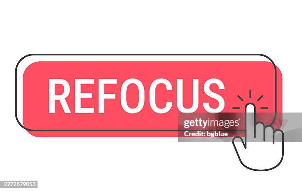 ilustraciones, imágenes clip art, dibujos animados e iconos de stock de reenfocar - botón de clic con cursor de mano sobre fondo blanco - retargeting